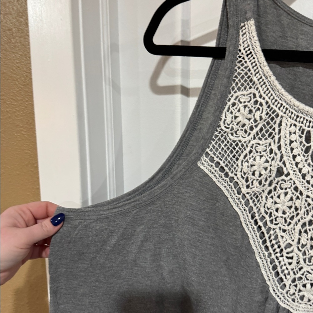 Maurices Charcoal Tank with Cream Lace Accent - Picture 3 of 4